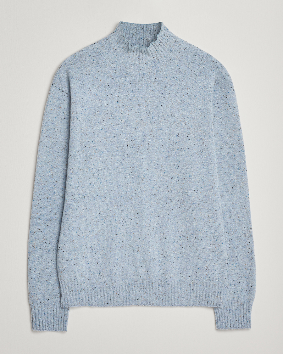 Uomini | Maglieria | NN07 | Aksel Wool Donegal Knitted Mock Neck Cerulian Blue