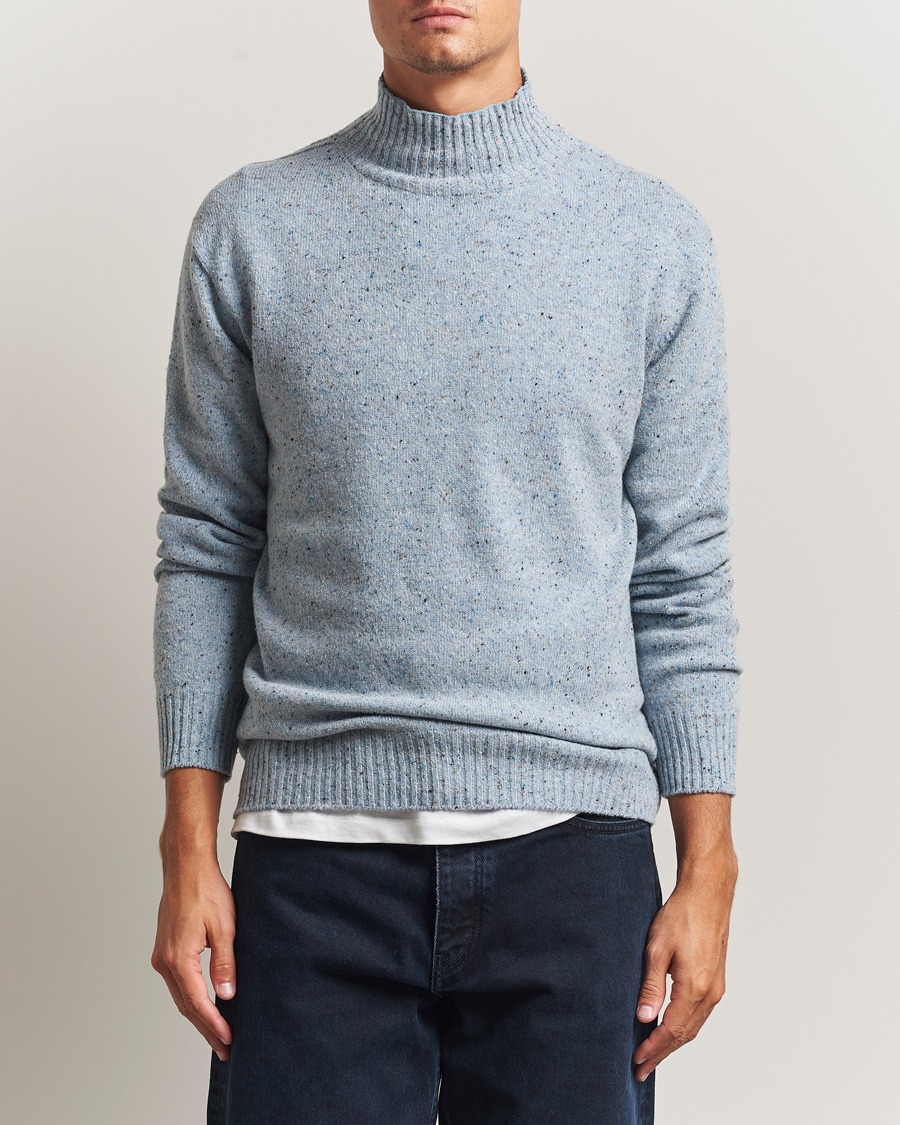 Uomini | Maglieria | NN07 | Aksel Wool Donegal Knitted Mock Neck Cerulian Blue