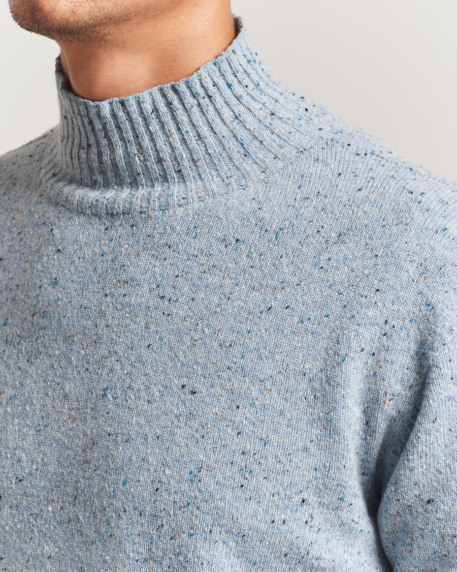 Uomini | Maglieria | NN07 | Aksel Wool Donegal Knitted Mock Neck Cerulian Blue