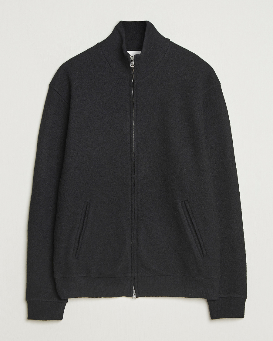 Uomini | Maglieria | NN07 | Boiled Wool Full Zip Black
