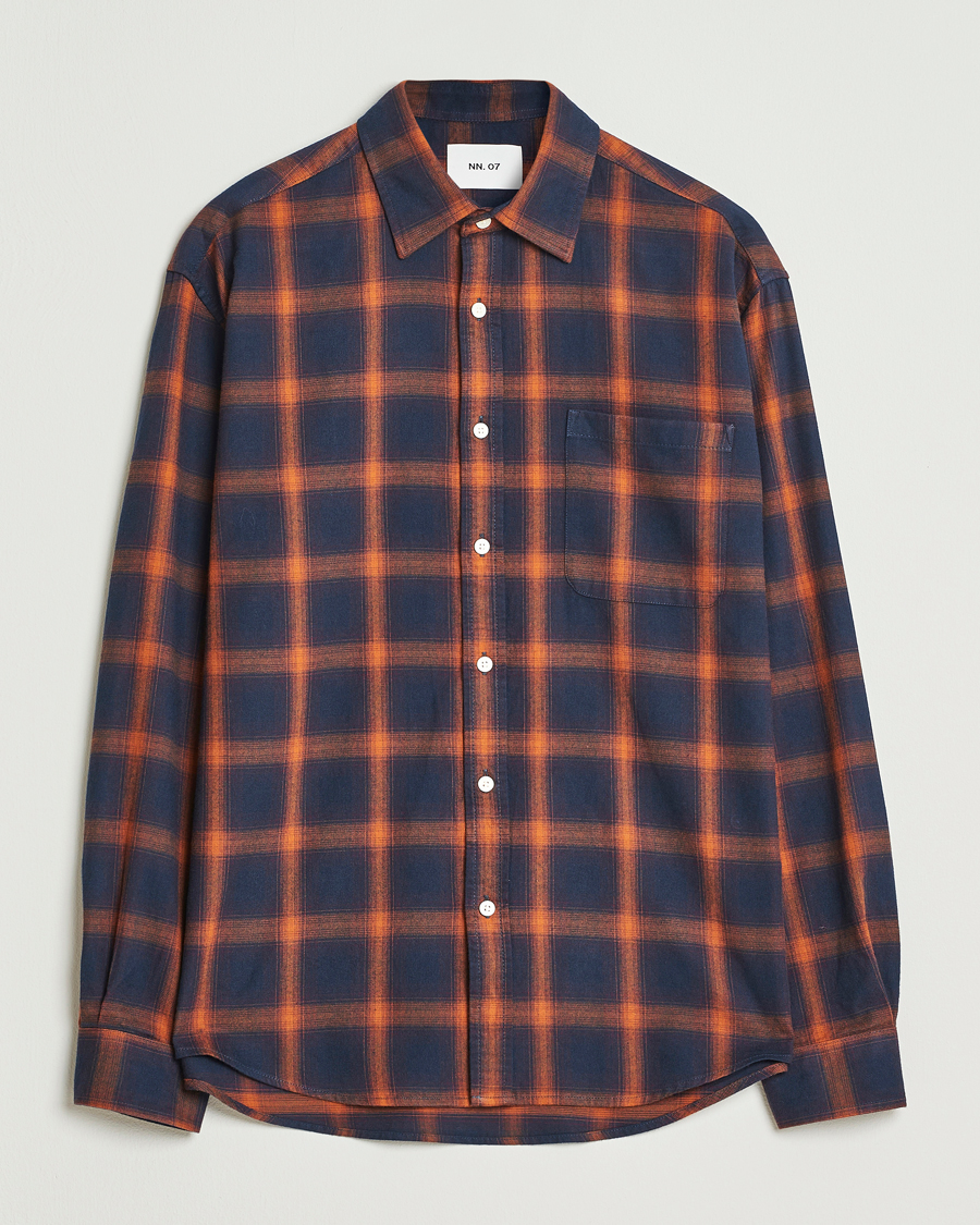 Uomini | Camicie | NN07 | Deon Flannel Checked Shirt Navy/Orange