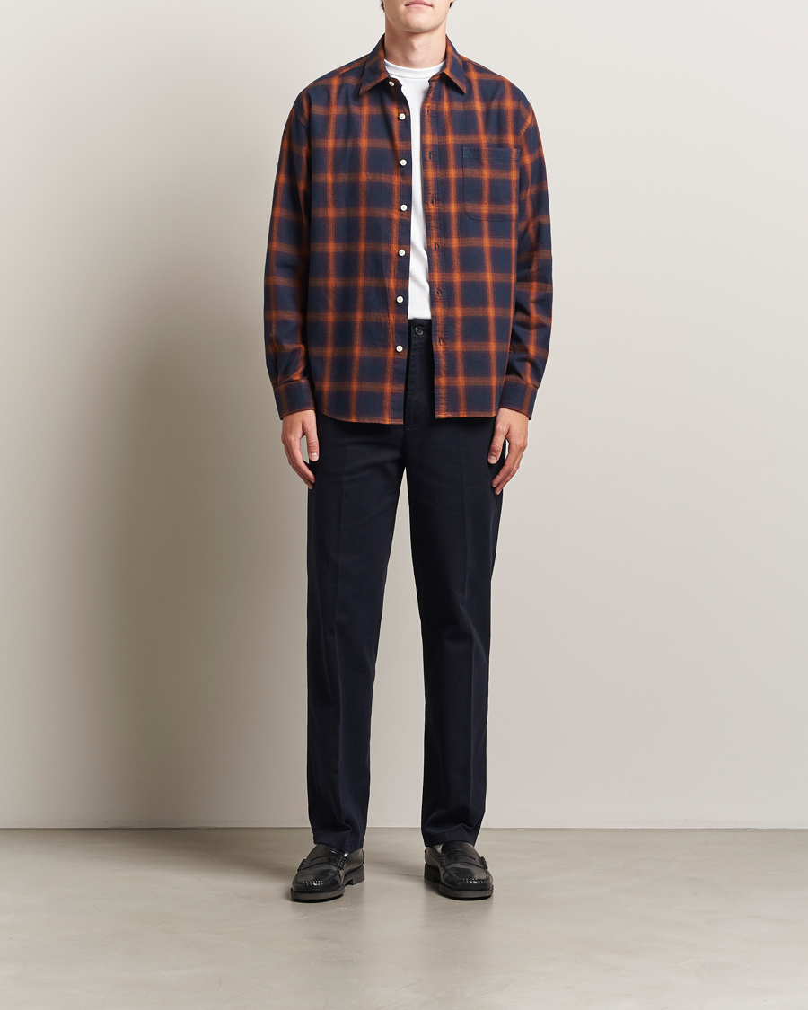 Uomini | Camicie | NN07 | Deon Flannel Checked Shirt Navy/Orange