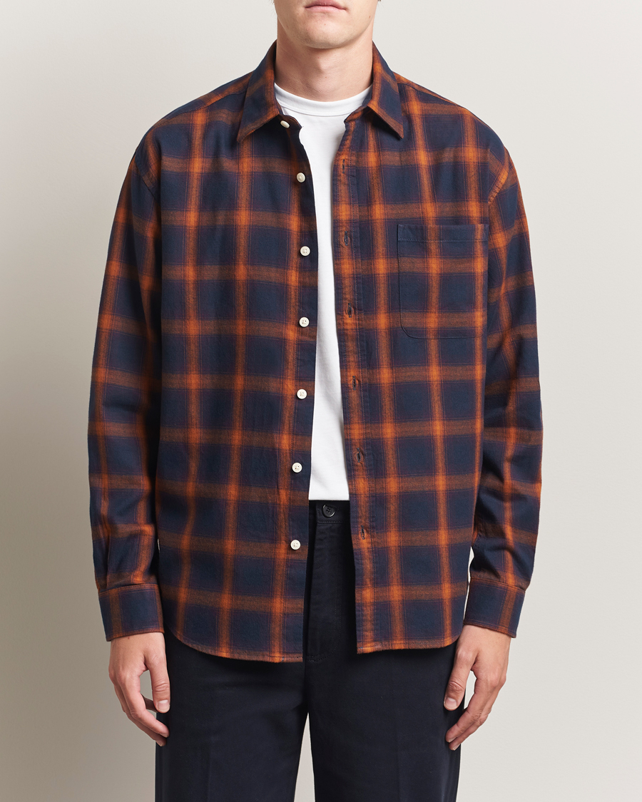 Uomini | Camicie | NN07 | Deon Flannel Checked Shirt Navy/Orange