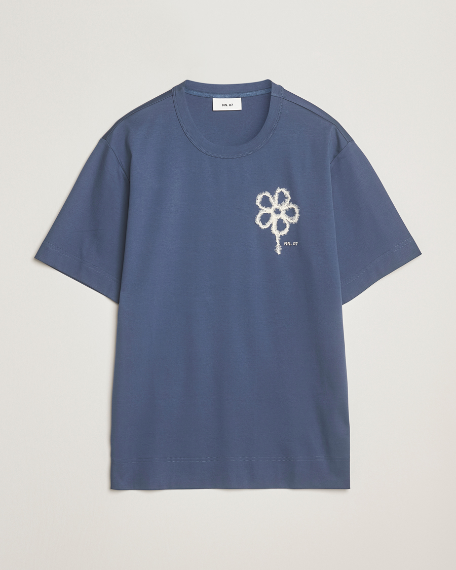 Uomini | T-shirt | NN07 | Pedro Mercerized Embroidered T-Shirt Denim Blue