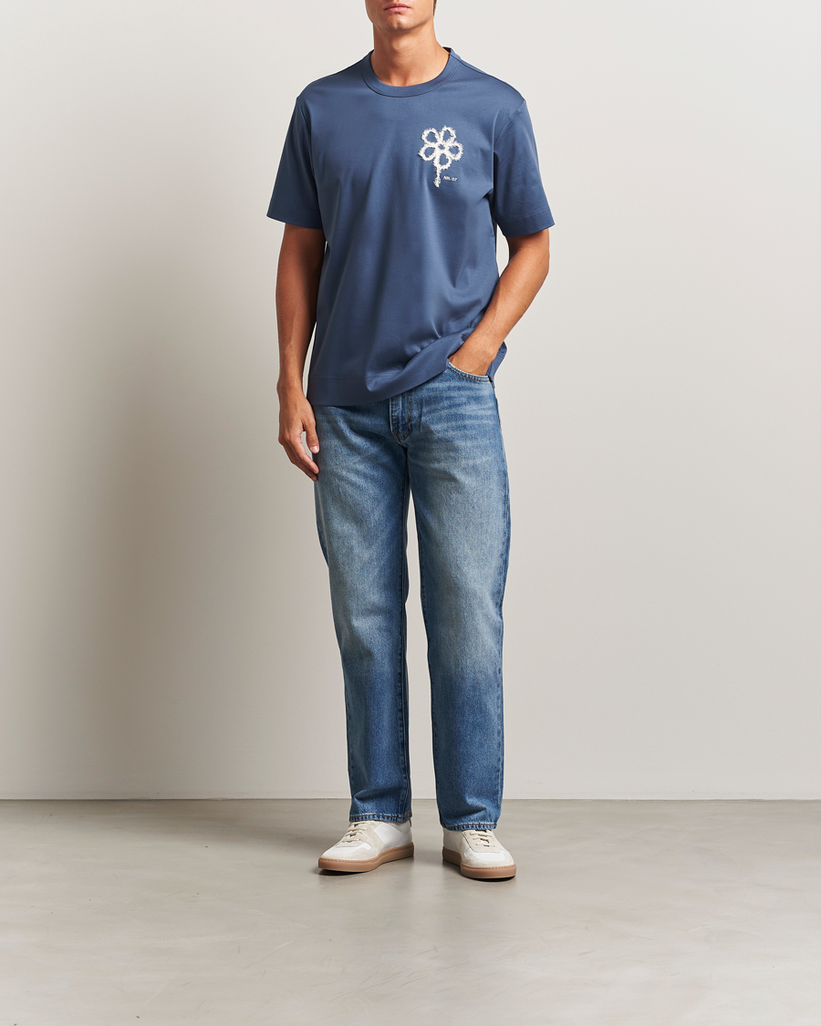 Uomini | T-shirt | NN07 | Pedro Mercerized Embroidered T-Shirt Denim Blue