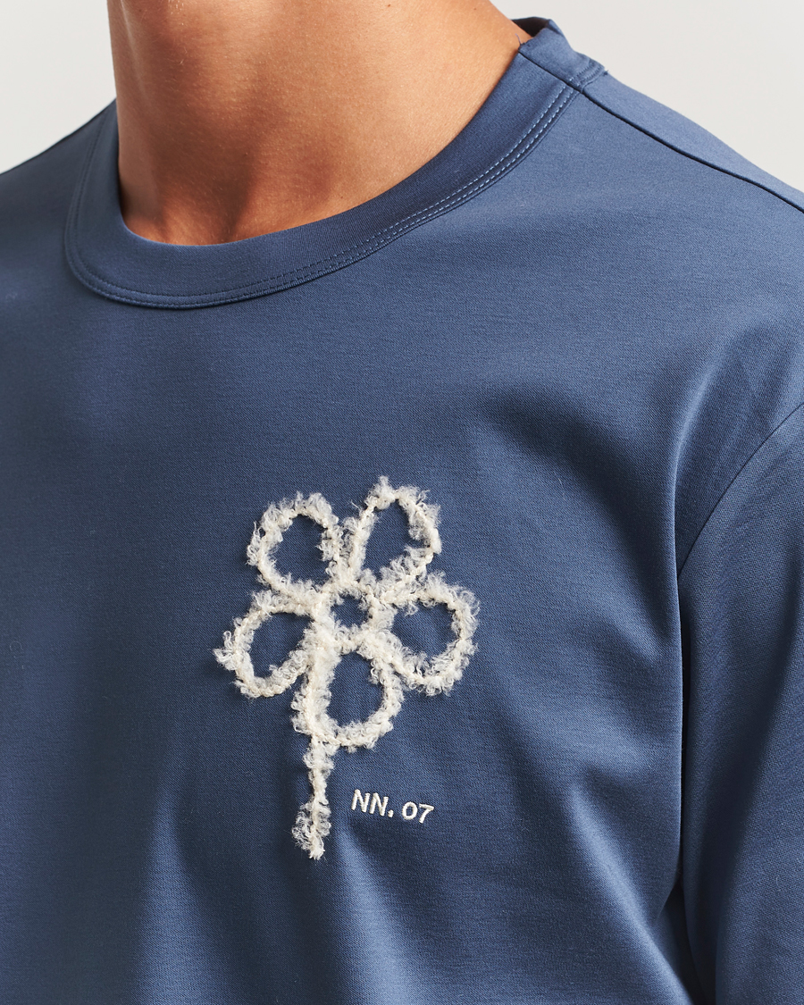 Uomini | T-shirt | NN07 | Pedro Mercerized Embroidered T-Shirt Denim Blue