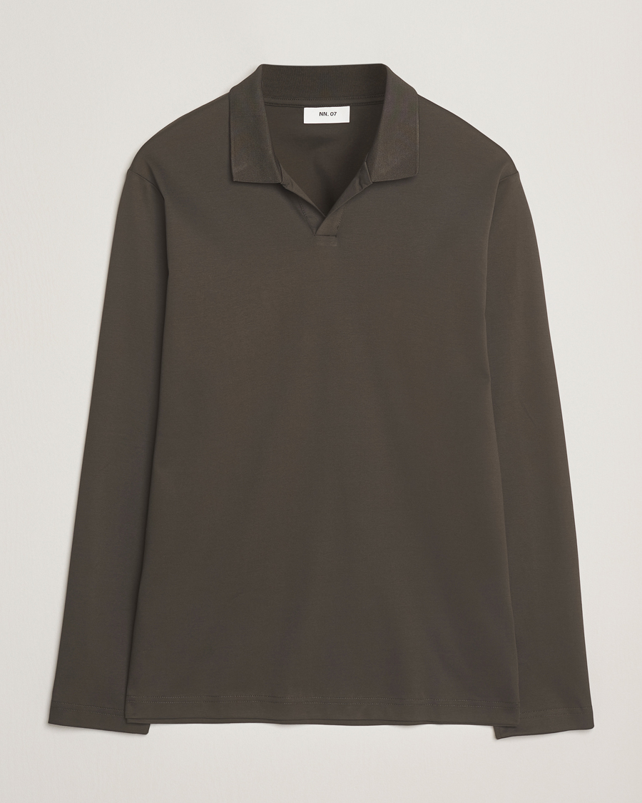 Uomini | Polo | NN07 | Paul Mercerized Long Sleeve Polo Dark Army