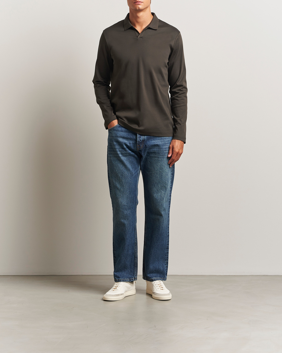 Uomini | Polo | NN07 | Paul Mercerized Long Sleeve Polo Dark Army