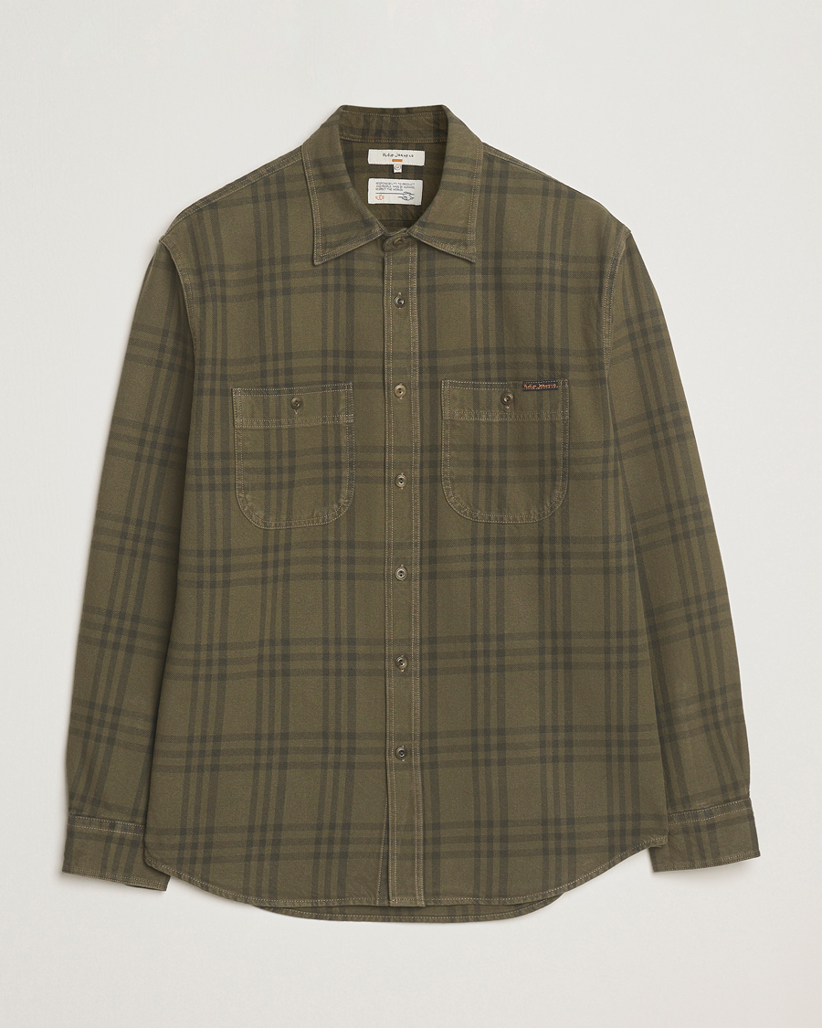Uomini | Camicie | Nudie Jeans | Julian Worker Checked Shirt Olive