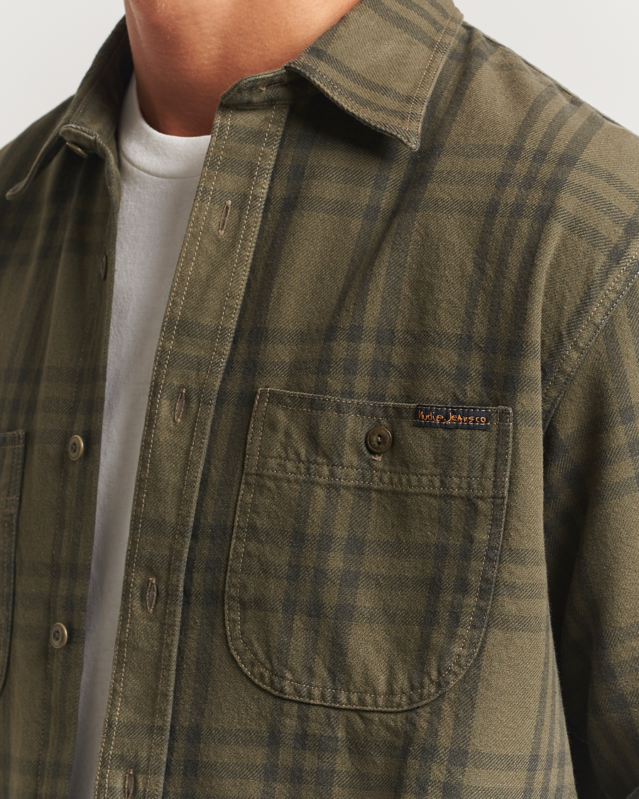 Uomini | Camicie | Nudie Jeans | Julian Worker Checked Shirt Olive