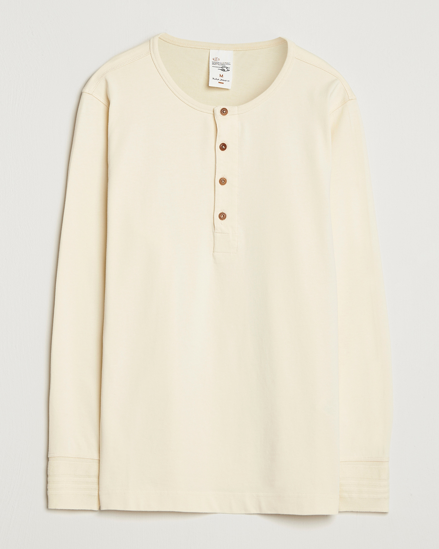 Uomini | T-shirt | Nudie Jeans | Long Sleeved Henley Ecru