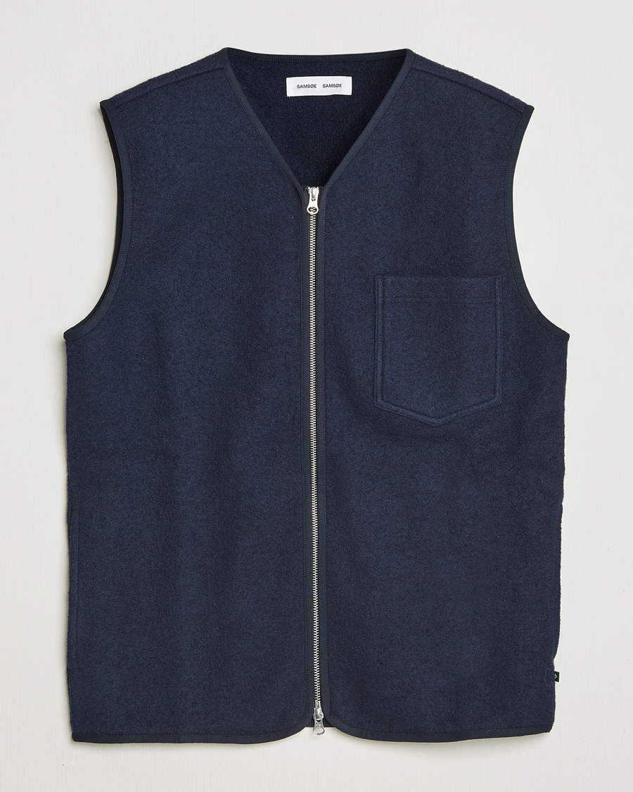Uomini | Giacche | Samsøe Samsøe | Hannes Boiled Wool Vest Salute Navy