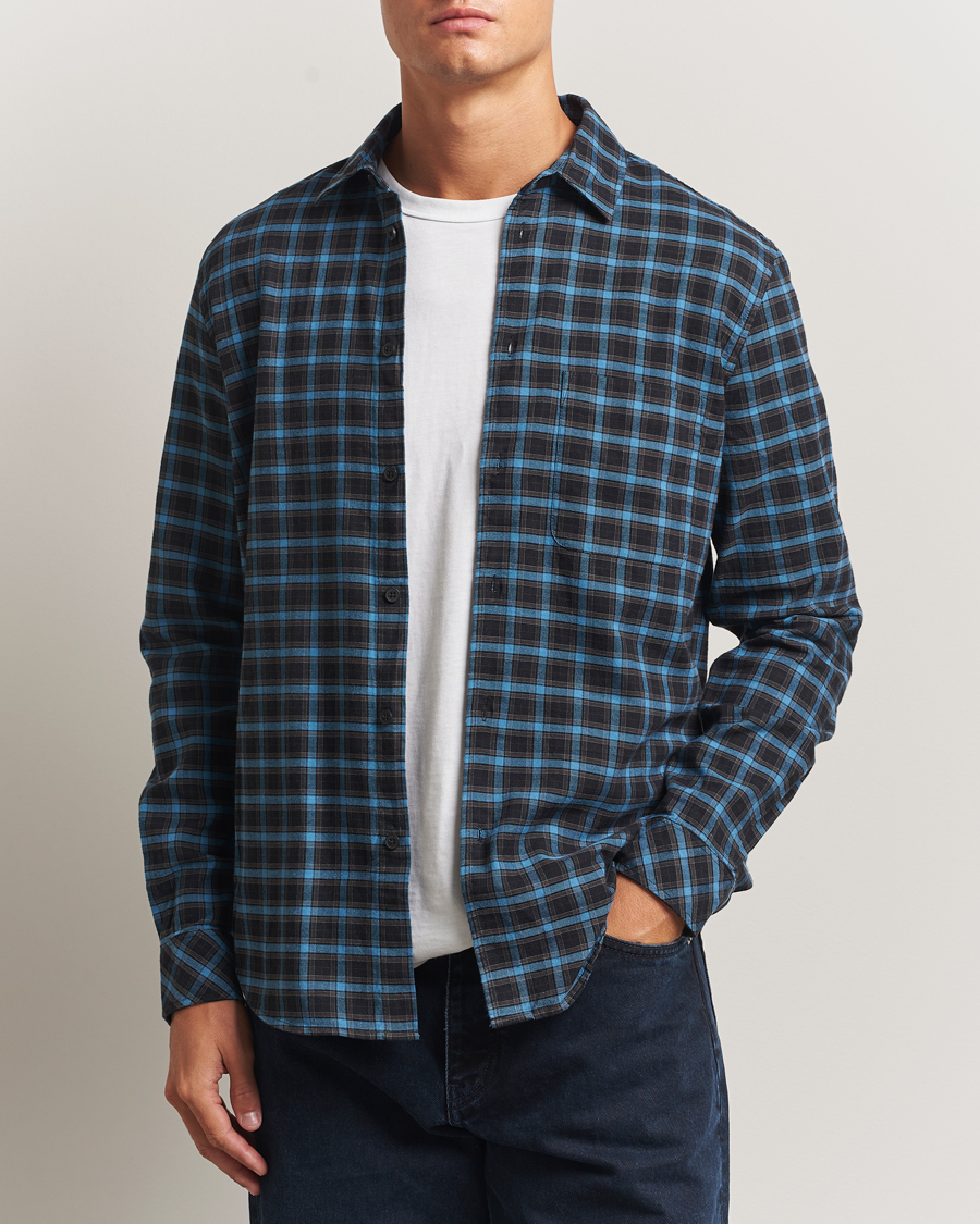 Uomini | Camicie | Samsøe Samsøe | Liam Brushed Cotton Checked Shirt Turkish Coffee