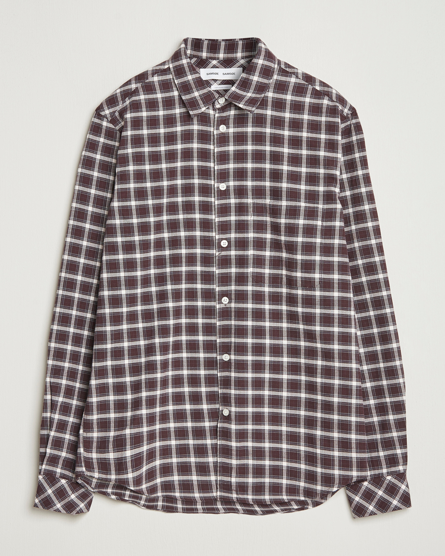Uomini | Camicie | Samsøe Samsøe | Liam Brushed Cotton Checked Shirt Raisin