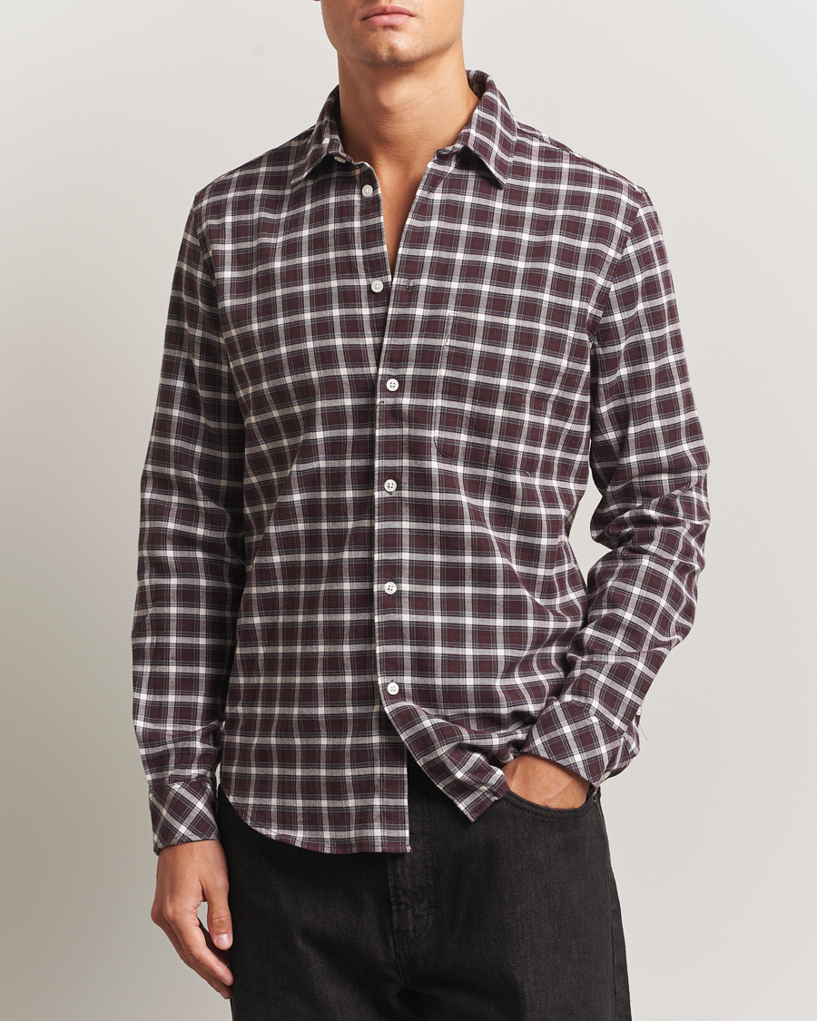 Uomini | Camicie | Samsøe Samsøe | Liam Brushed Cotton Checked Shirt Raisin