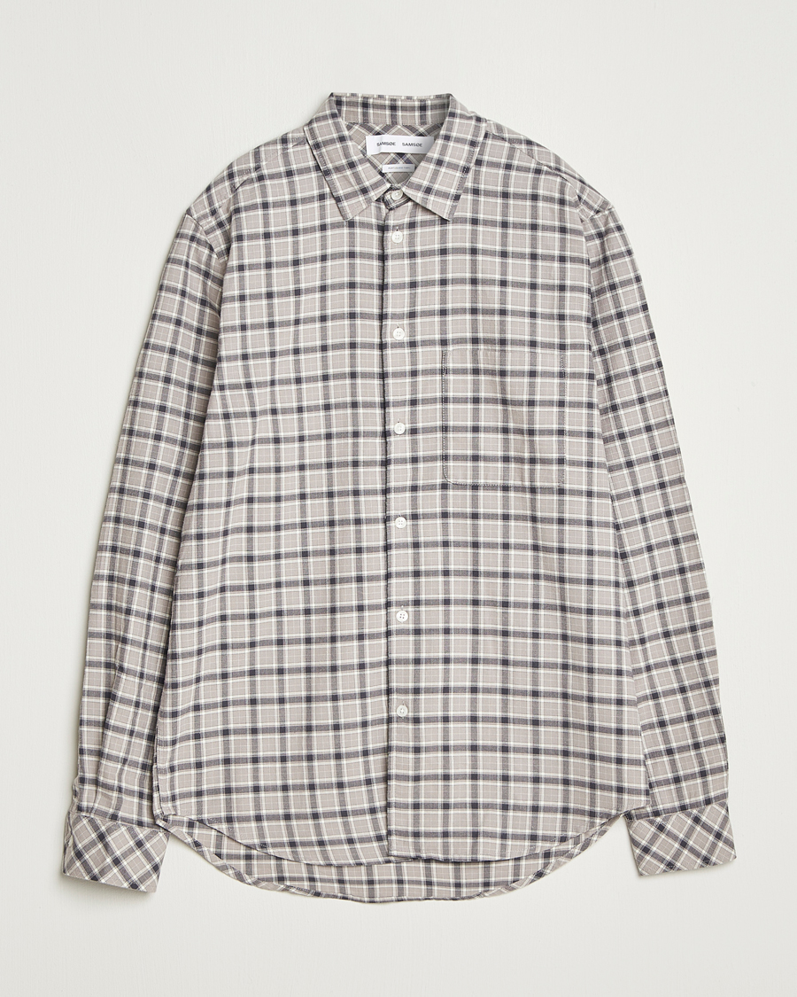 Uomini | Camicie | Samsøe Samsøe | Liam Brushed Cotton Checked Shirt Elephant Skin