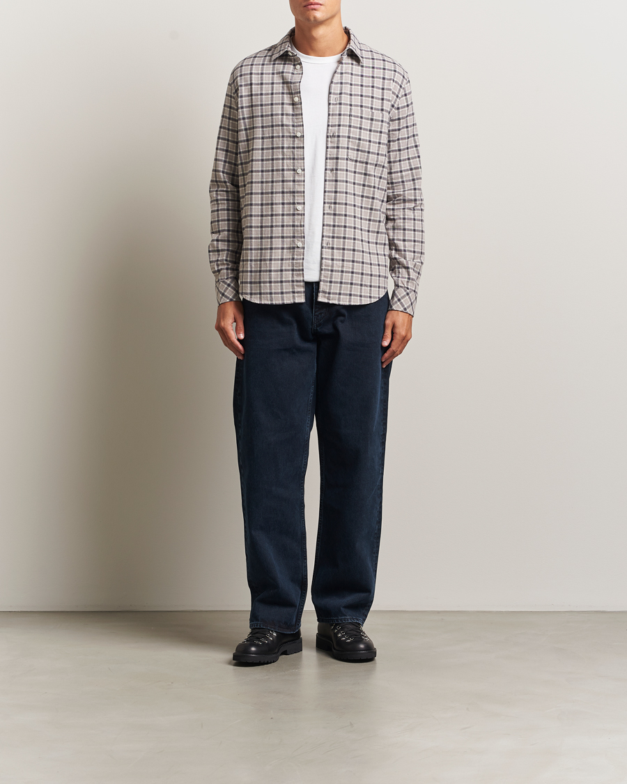 Uomini | Camicie | Samsøe Samsøe | Liam Brushed Cotton Checked Shirt Elephant Skin