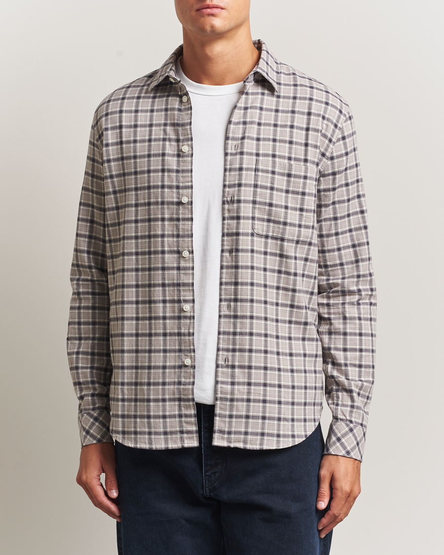 Uomini | Camicie | Samsøe Samsøe | Liam Brushed Cotton Checked Shirt Elephant Skin