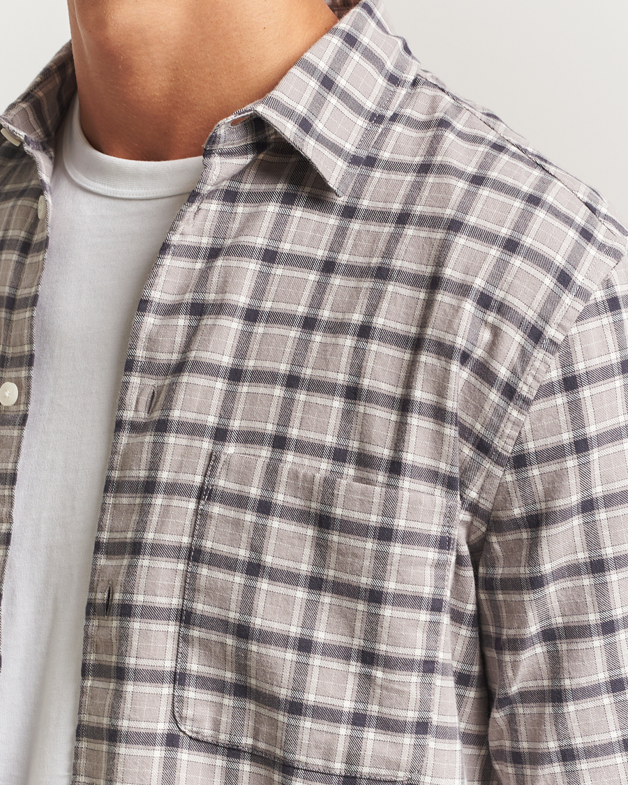 Uomini | Camicie | Samsøe Samsøe | Liam Brushed Cotton Checked Shirt Elephant Skin