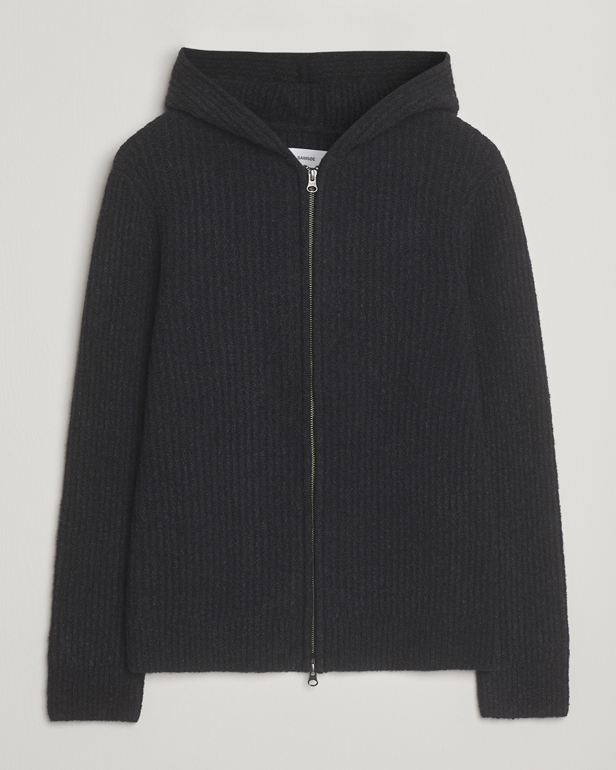 Uomini | Maglieria | Samsøe Samsøe | Koji Knitted Full Zip Hoodie Black Melange