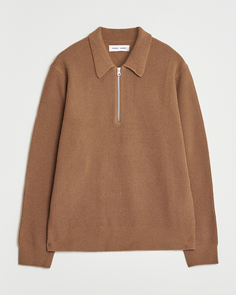 Uomini | Maglieria | Samsøe Samsøe | Isak Knitted Half Zip Polo Otter Brown