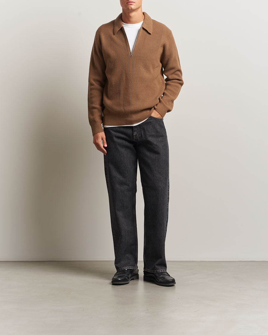 Uomini | Maglieria | Samsøe Samsøe | Isak Knitted Half Zip Polo Otter Brown