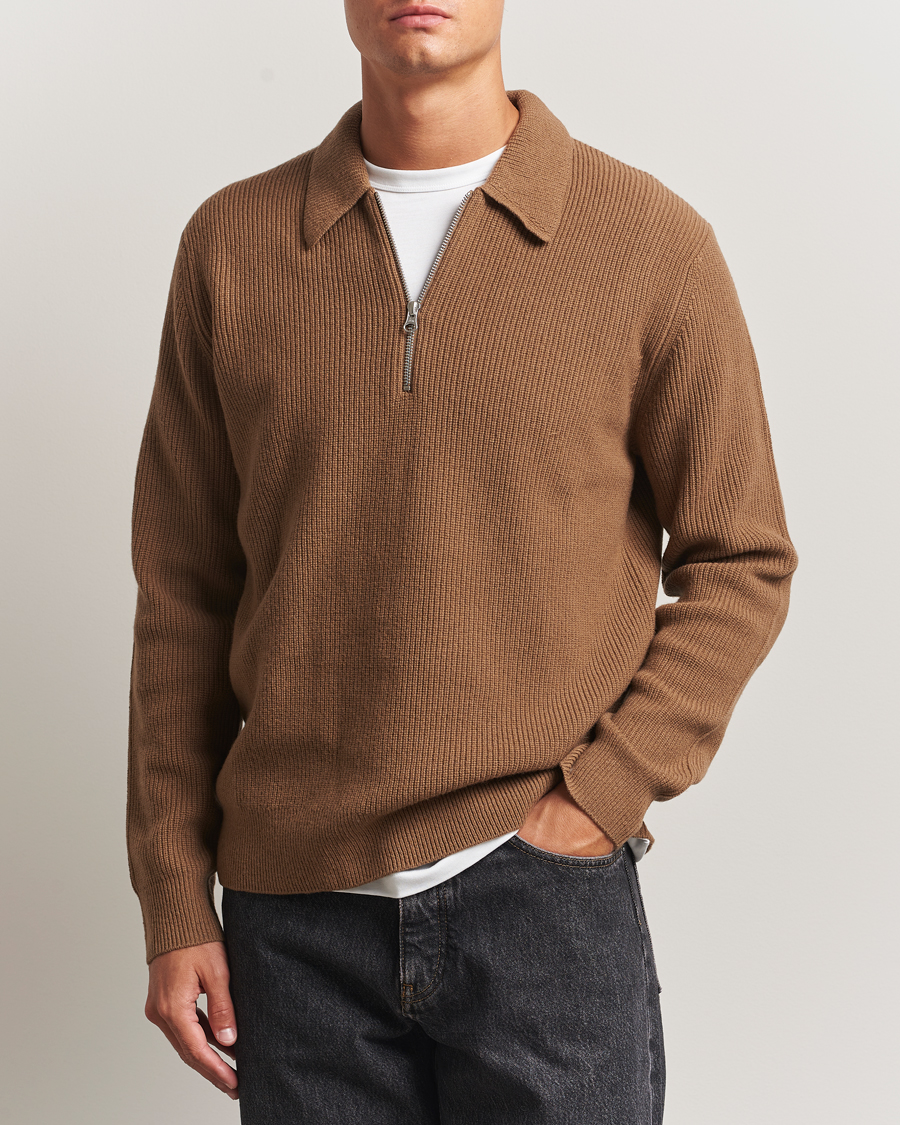 Uomini | Maglieria | Samsøe Samsøe | Isak Knitted Half Zip Polo Otter Brown