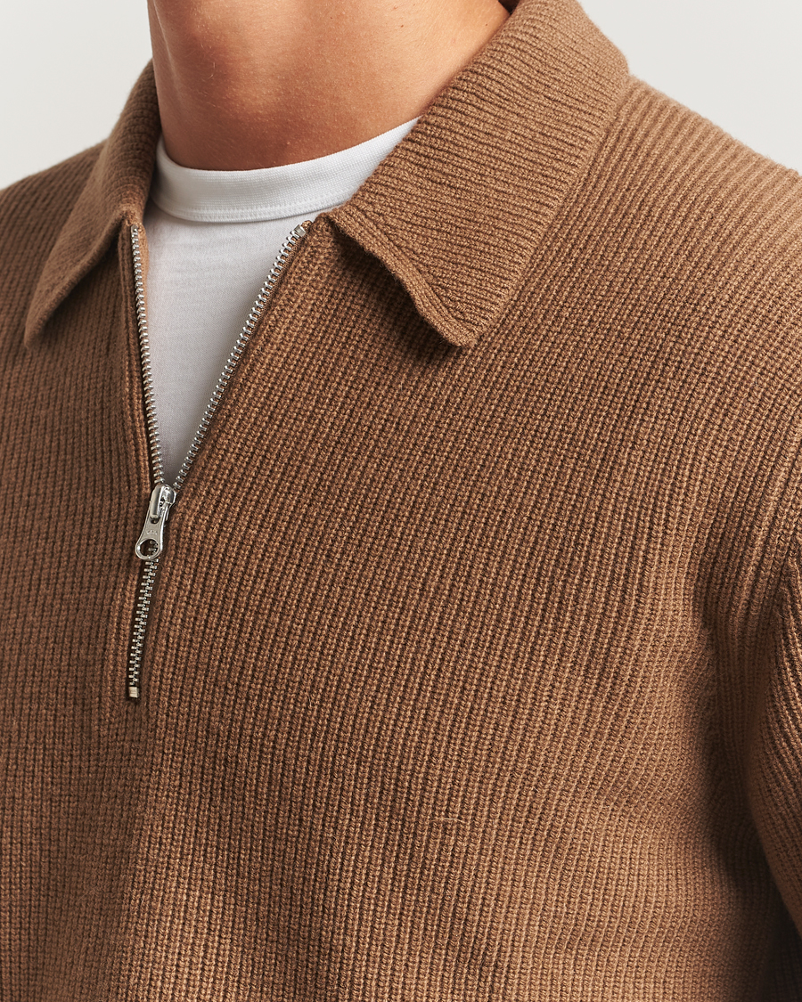 Uomini | Maglieria | Samsøe Samsøe | Isak Knitted Half Zip Polo Otter Brown