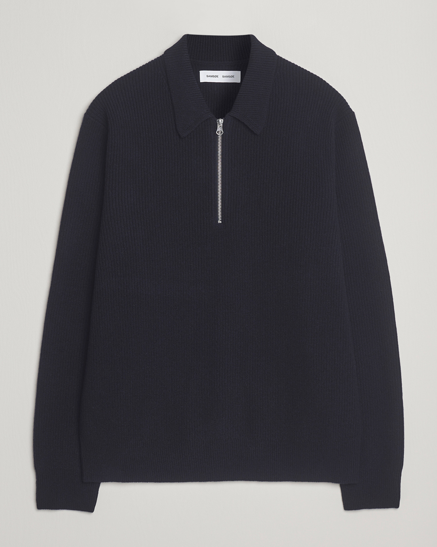 Uomini | Maglieria | Samsøe Samsøe | Isak Knitted Half Zip Polo Salute Navy