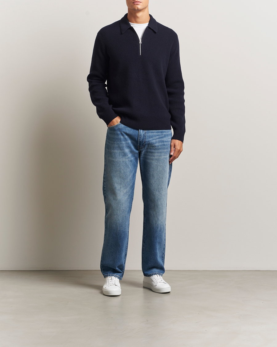 Uomini | Maglieria | Samsøe Samsøe | Isak Knitted Half Zip Polo Salute Navy