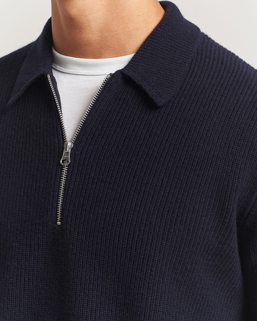 Uomini | Maglieria | Samsøe Samsøe | Isak Knitted Half Zip Polo Salute Navy