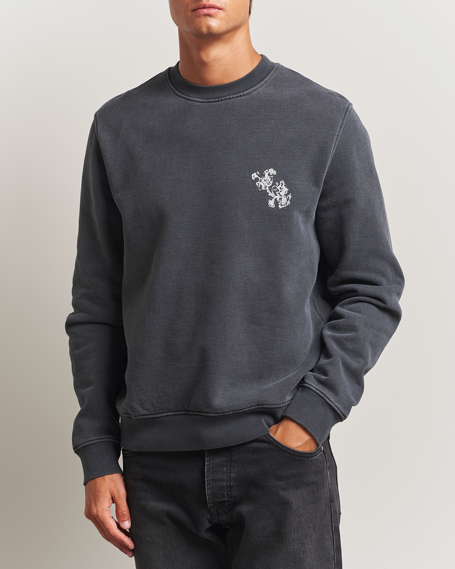 Uomini | Maglieria | Samsøe Samsøe | Phil Printed Crew Neck Sweatshirt Washed Black