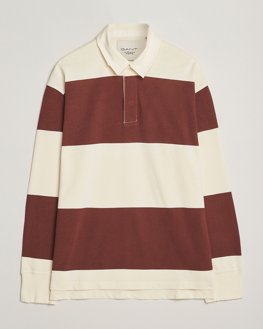Uomini | Maglieria | GANT 240 Mulberry Street | Block Stripe Heavy Rugger Mahogany Brown/White