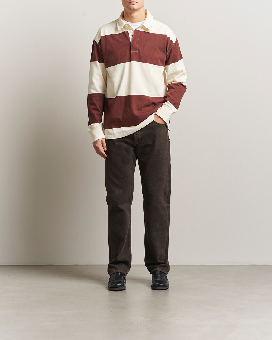 Uomini | Maglieria | GANT 240 Mulberry Street | Block Stripe Heavy Rugger Mahogany Brown/White
