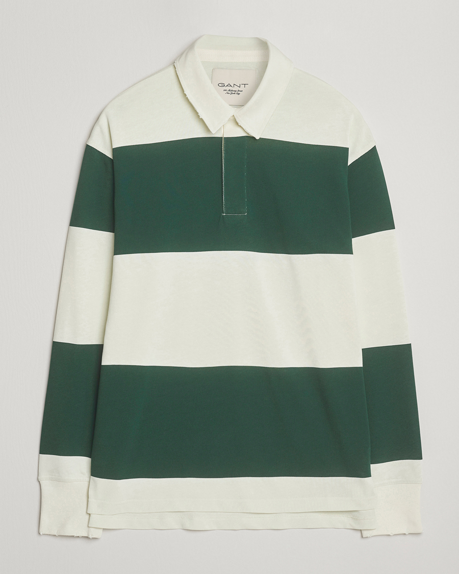 Uomini | Maglieria | GANT 240 Mulberry Street | Block Stripe Heavy Rugger Forest Green/White