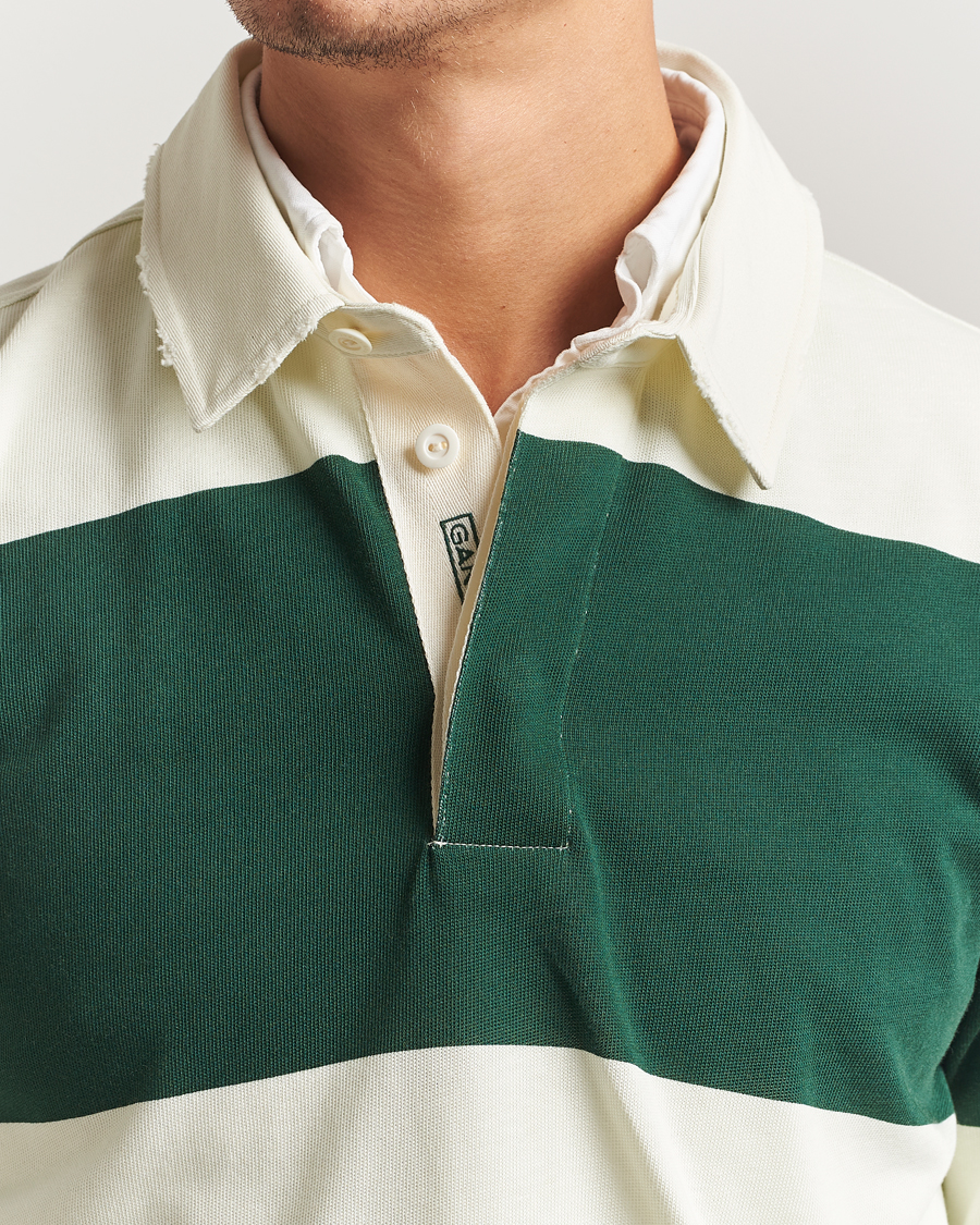 Uomini | Maglieria | GANT 240 Mulberry Street | Block Stripe Heavy Rugger Forest Green/White
