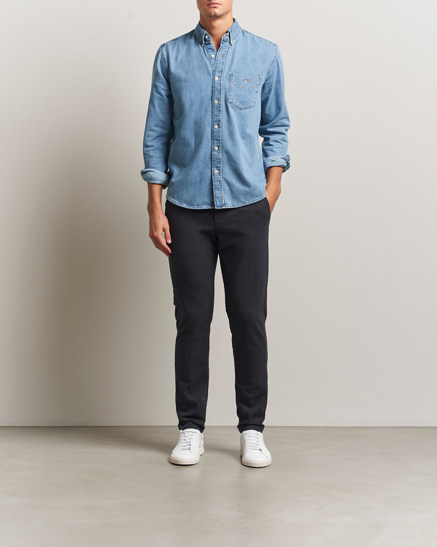 Uomini | Pantaloni | Gant | Slim Fit Cotton Herringbone Trousers Antracite