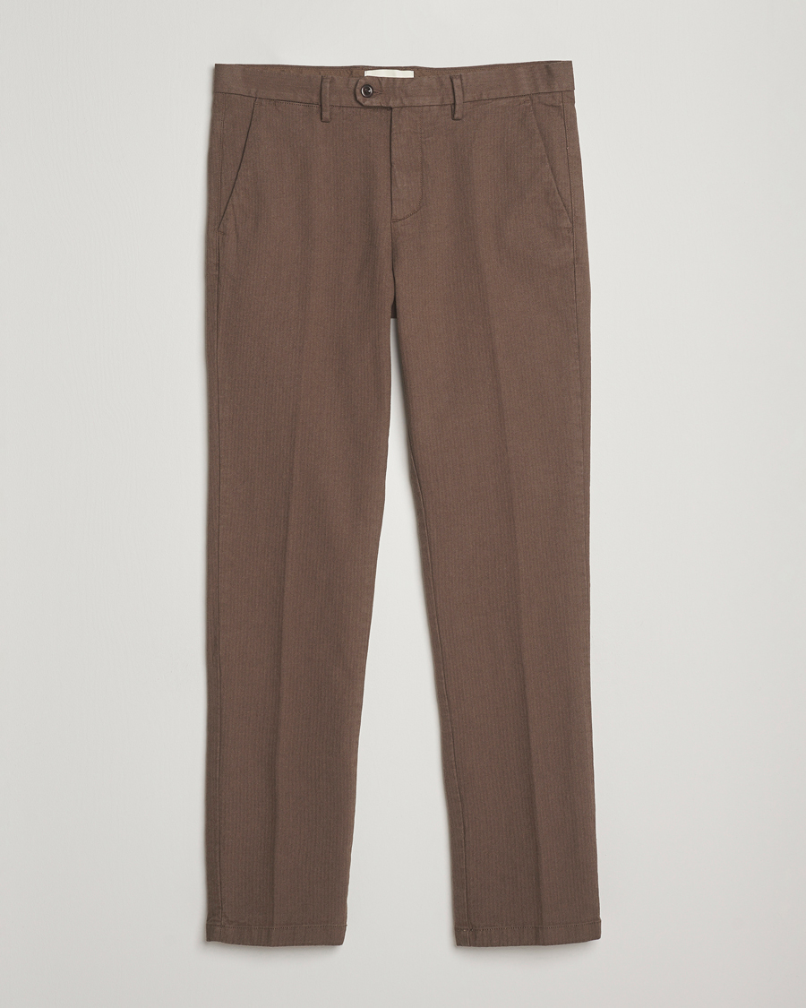 Uomini | Pantaloni | Gant | Slim Fit Cotton Herringbone Trousers Rich Brown