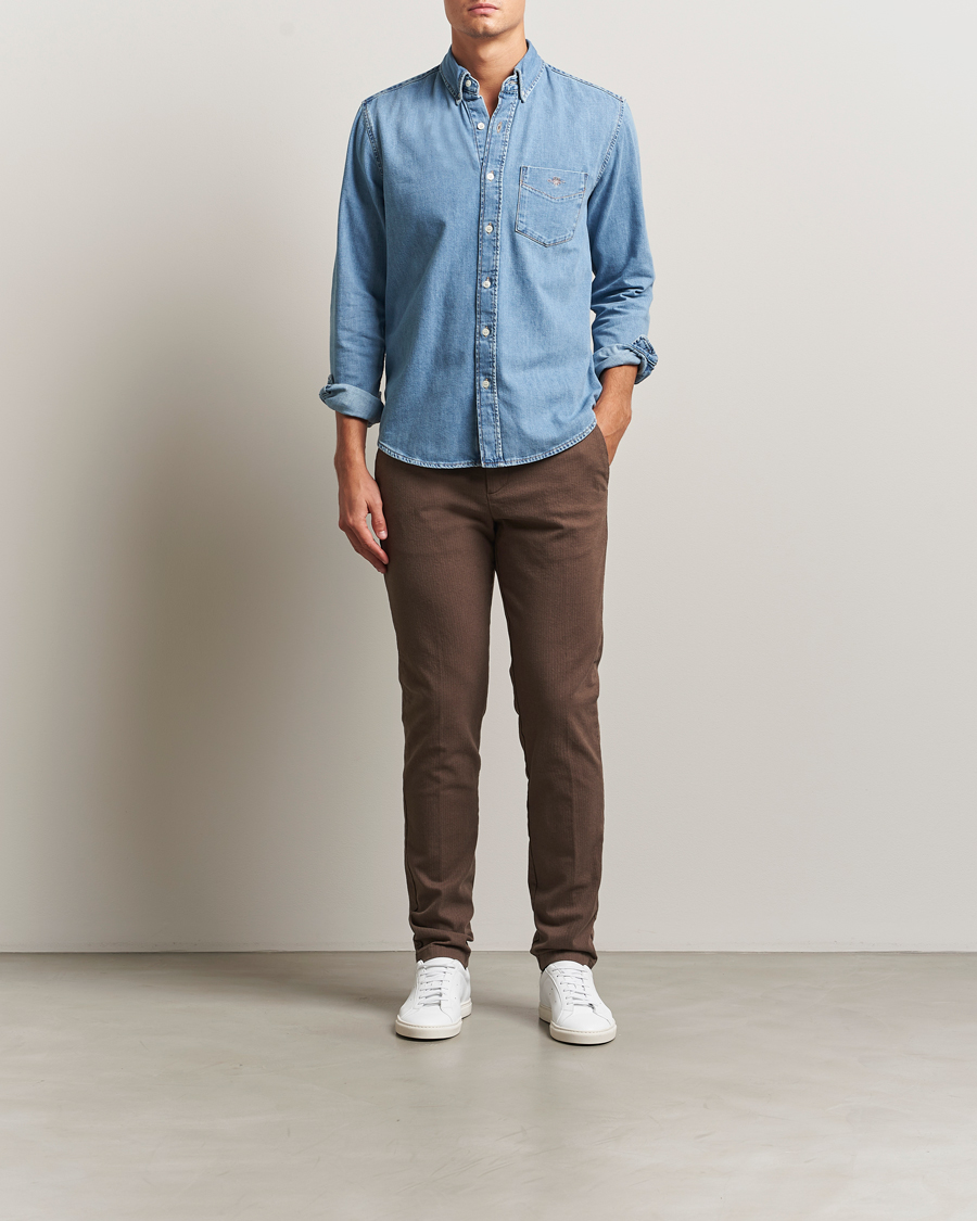 Uomini | Pantaloni | Gant | Slim Fit Cotton Herringbone Trousers Rich Brown