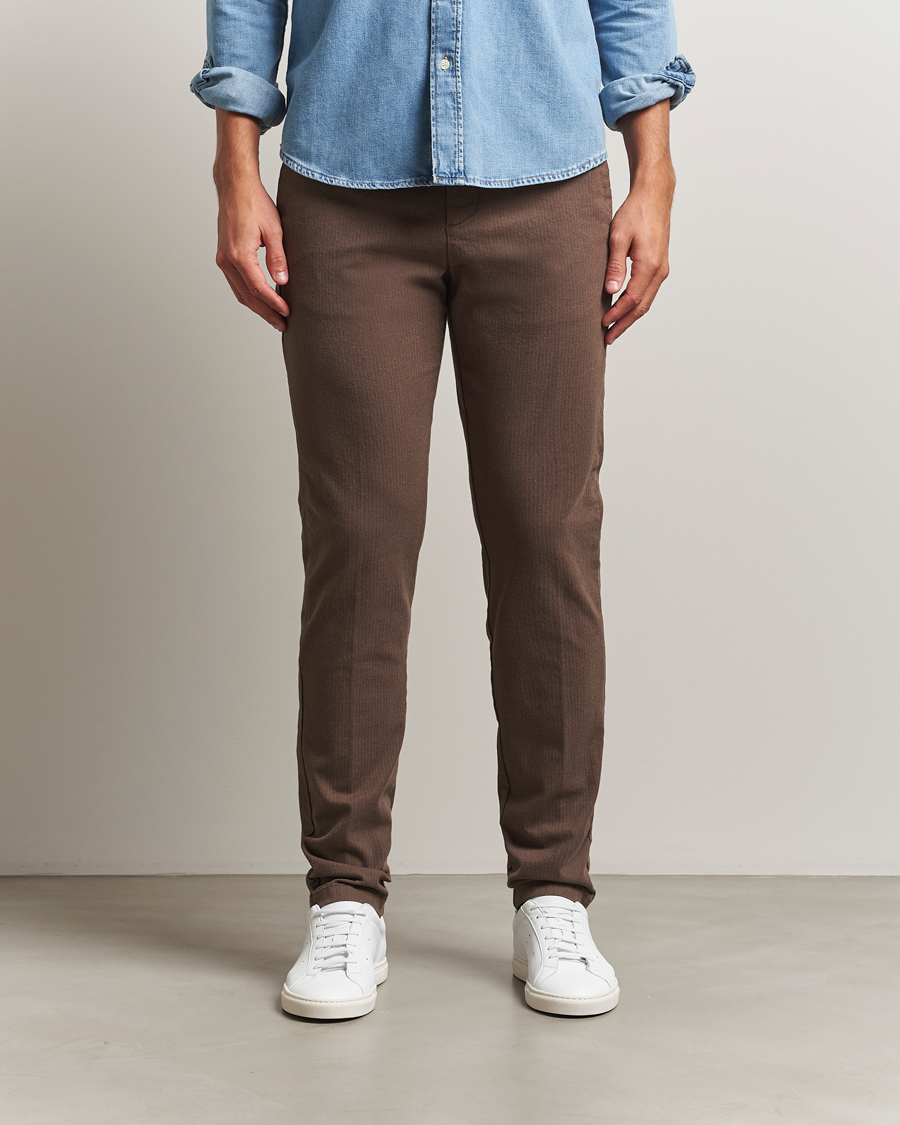 Uomini | Pantaloni | Gant | Slim Fit Cotton Herringbone Trousers Rich Brown
