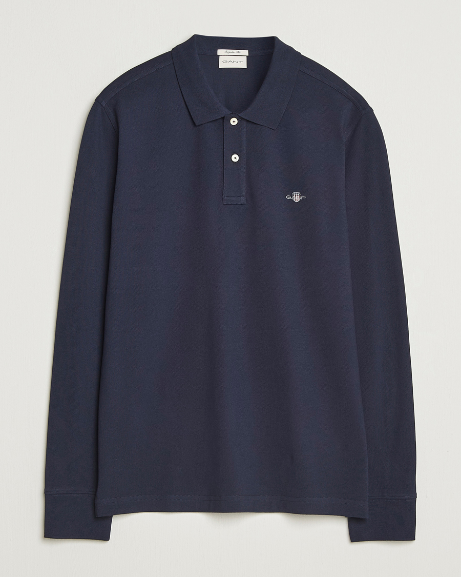 Uomini | Polo | GANT | Regular Shield Long Sleeve Polo Evening Blue
