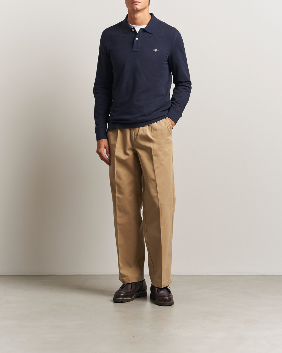 Uomini | Polo | GANT | Regular Shield Long Sleeve Polo Evening Blue