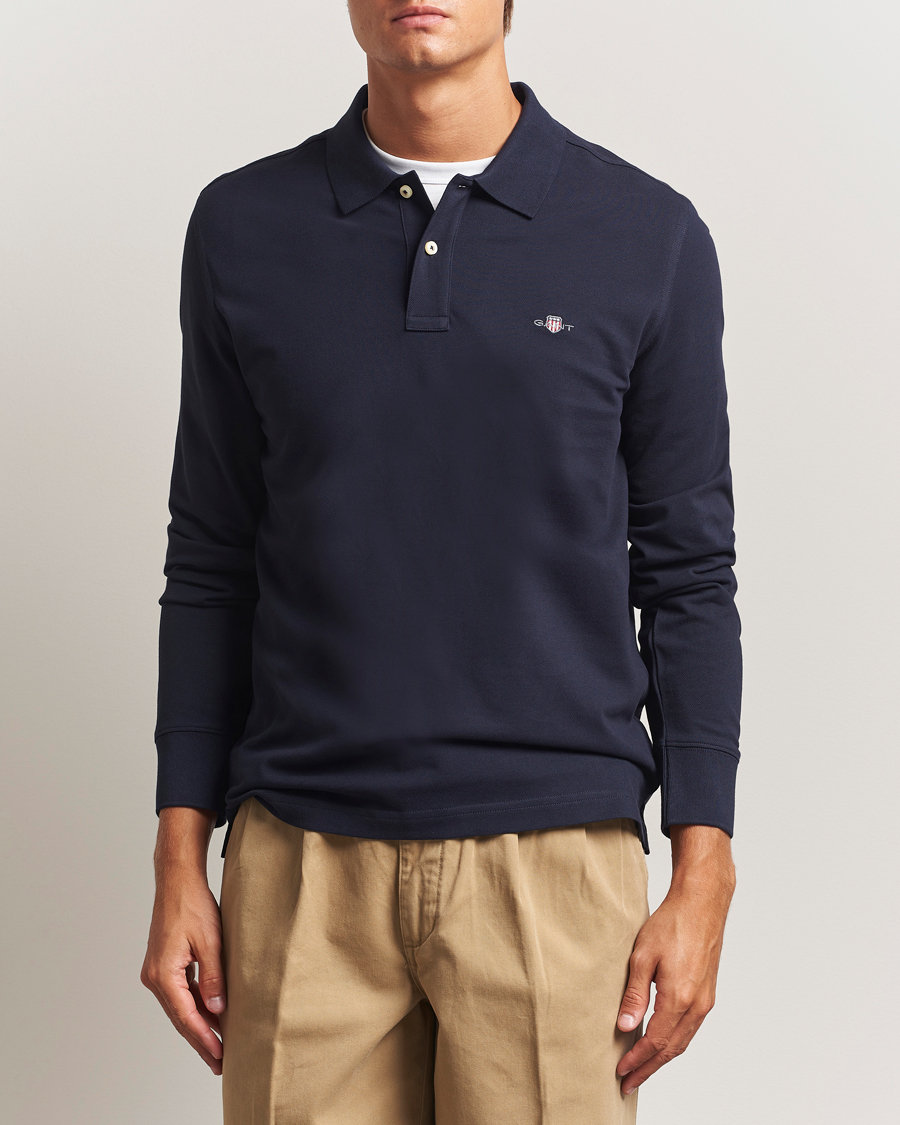 Uomini | Polo | GANT | Regular Shield Long Sleeve Polo Evening Blue