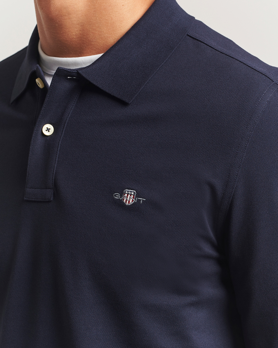 Uomini | Polo | GANT | Regular Shield Long Sleeve Polo Evening Blue