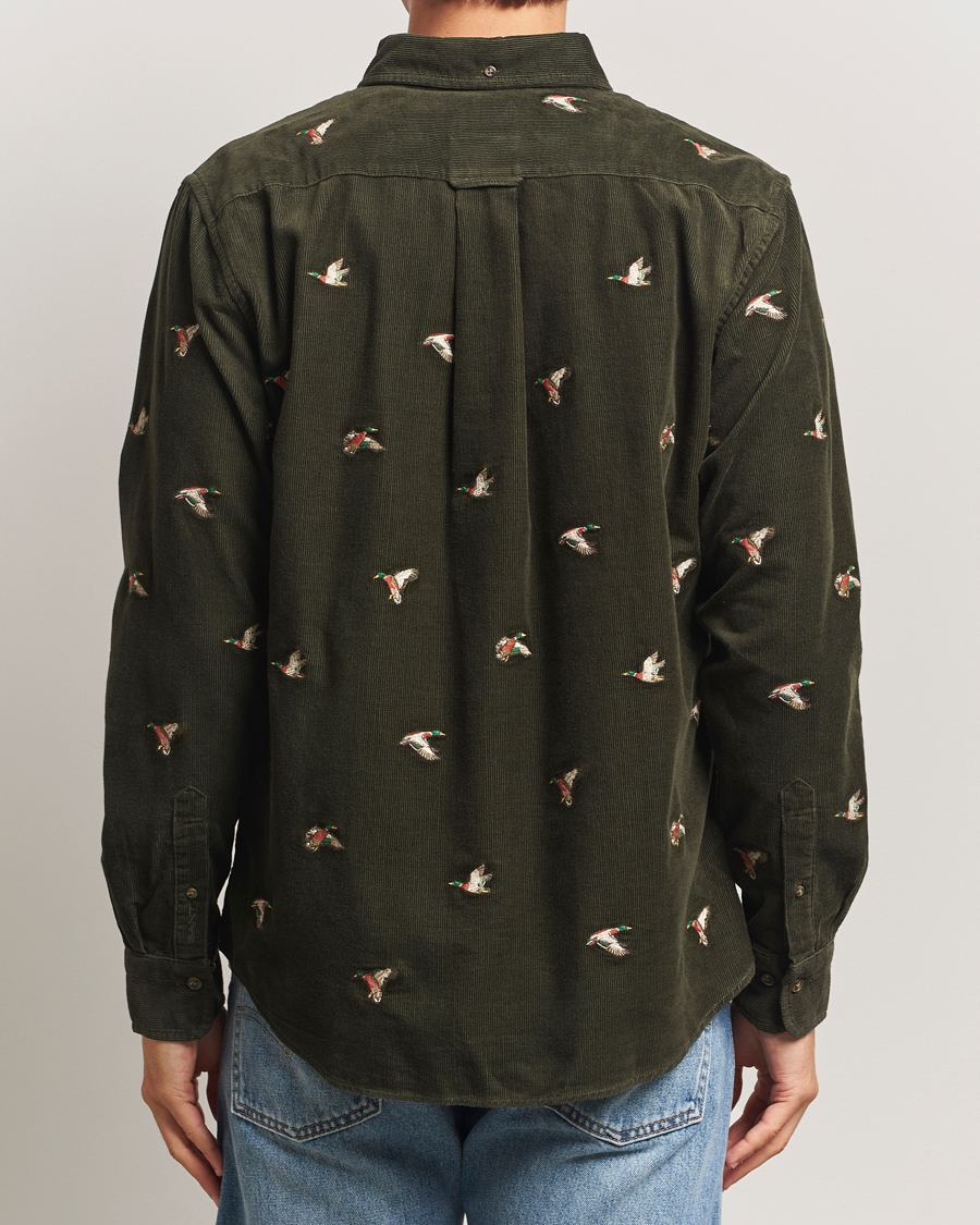 Uomini | Camicie | GANT | Regular Fit Embroidered Corduroy Shirt Green Lagoon