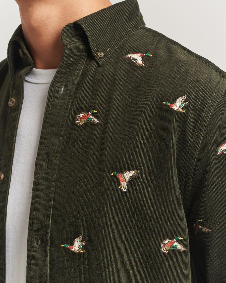 Uomini | Camicie | GANT | Regular Fit Embroidered Corduroy Shirt Green Lagoon