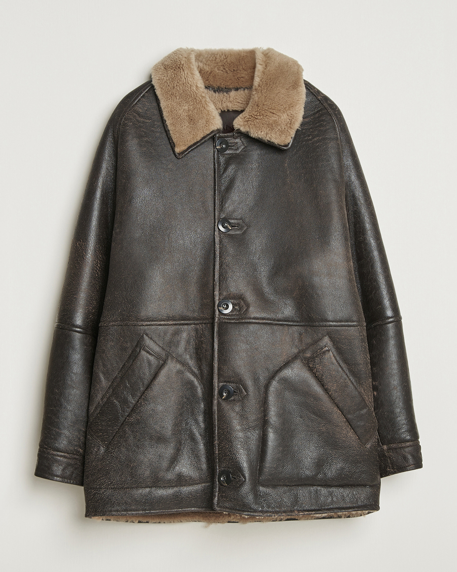 Uomini | Giacche | Gant | Worn In Leather Shearling Jacket Deep Brown