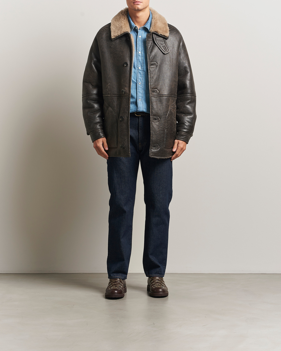 Uomini | Giacche | Gant | Worn In Leather Shearling Jacket Deep Brown