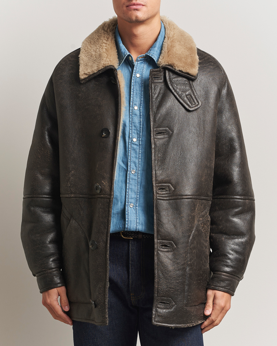 Uomini | Giacche | Gant | Worn In Leather Shearling Jacket Deep Brown