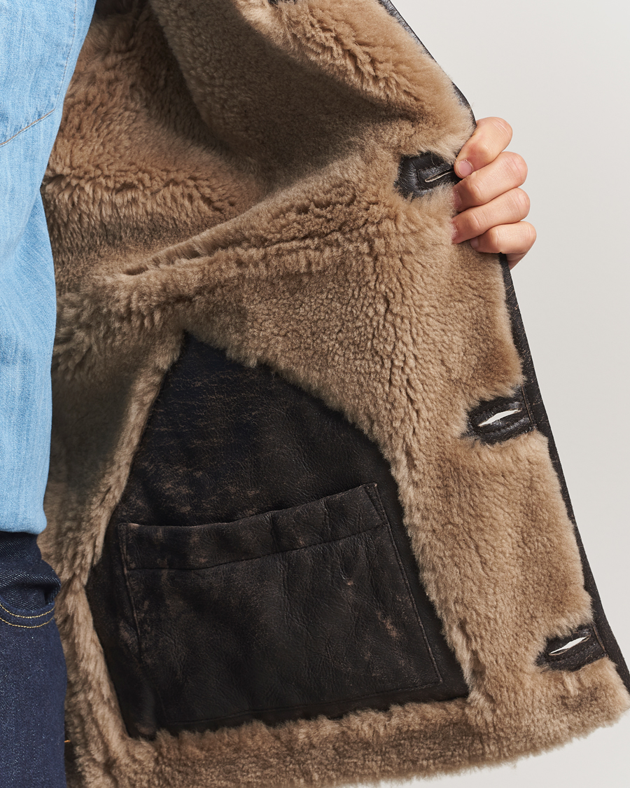 Uomini | Giacche | Gant | Worn In Leather Shearling Jacket Deep Brown